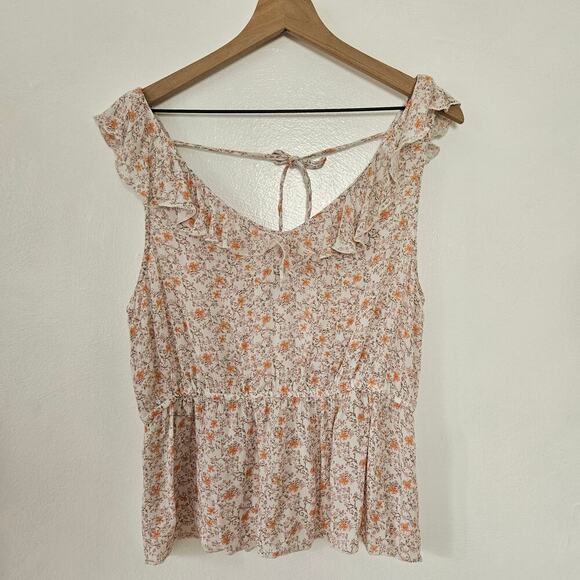Melrose and Market Ruffle Peplum Tank M Ivory Beige Ditsy Floral Top - Picture 3 of 8